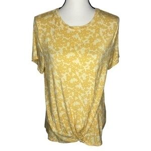 Apt 9 Top Yellow and Gold Print Twist Front Waist Short Sleeve Tee Shirt Size L